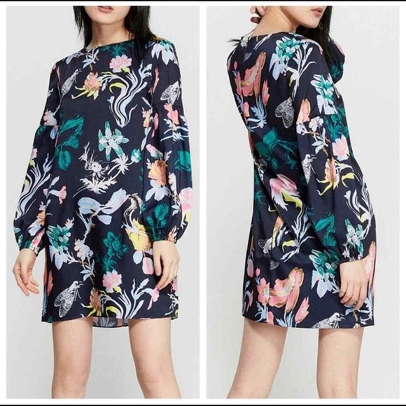 Tibi Dresses & Skirts - Tibi Blouson Sleeve Navy Gothic Floral Shift Dress. Size 2